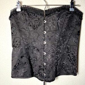 Black womens corset MEDIUM top bodice lingerie floral lace pattern festival sexy
